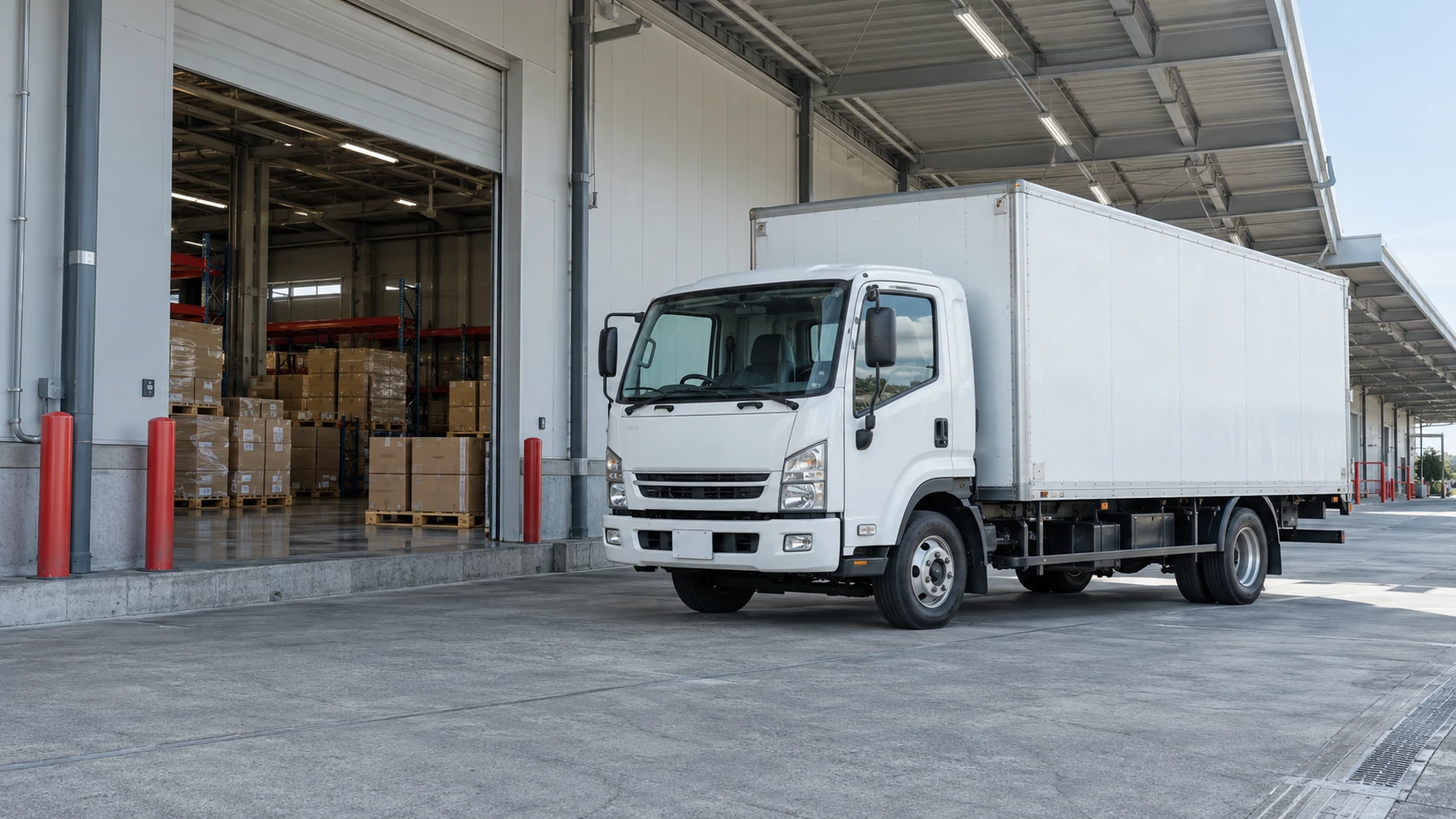 倉庫の搬入口にトラックが停まる輸送・出荷の生成イメージ