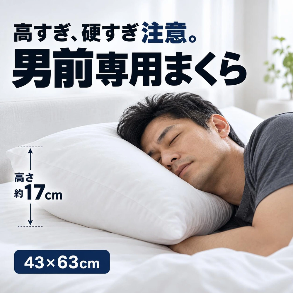 男前枕M-MK100の大きさ・高さ表記と男性の使用写真を含むちゃちゃっと掲載画像